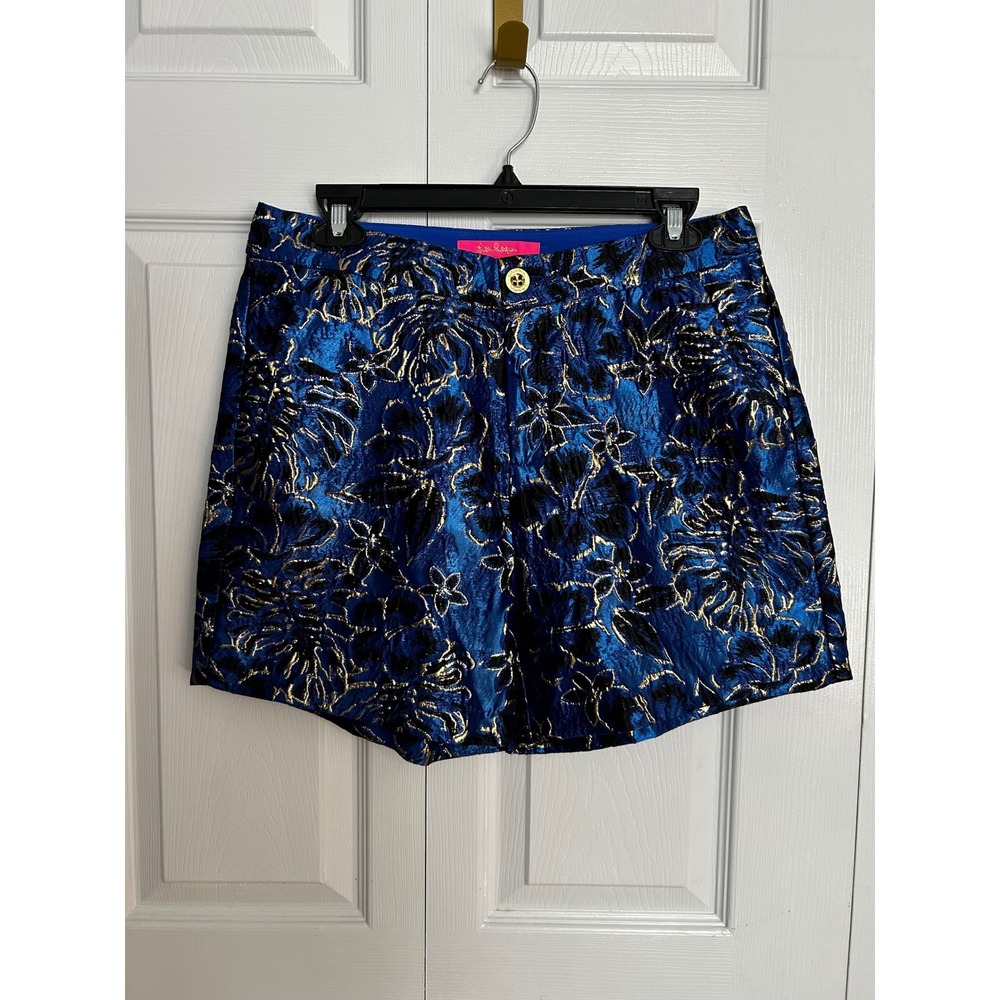 Lilly Pulitzer Blue Metallic Floral Shorts